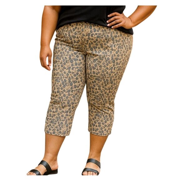 Ruby Rd. Womens Beige Blue Leopard Print Stretch  Capri Pants Size 16 - Picture 1 of 7